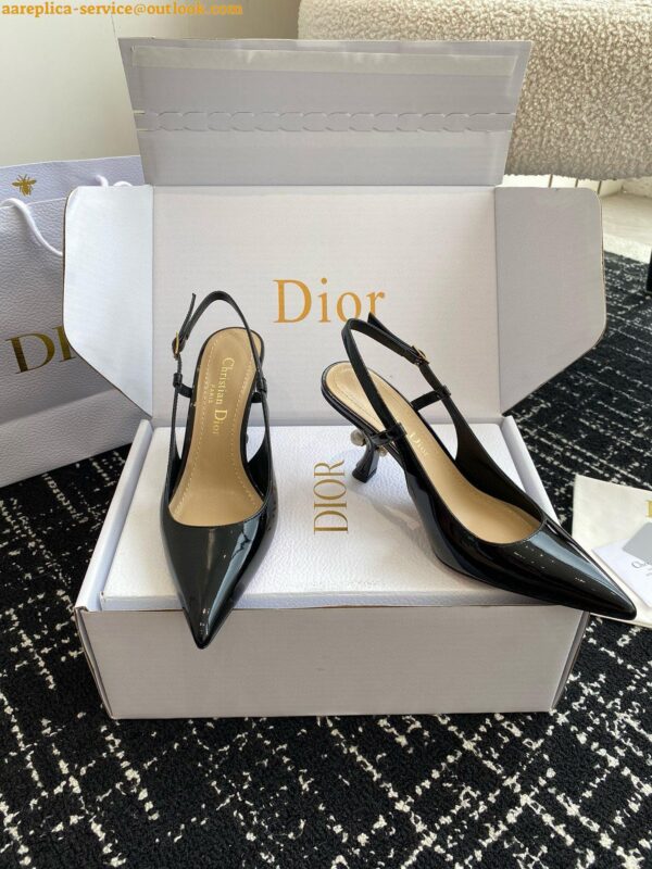 Replica Dior Tribales Pumps Slingback 80mm in Black Patent Calfskin 19