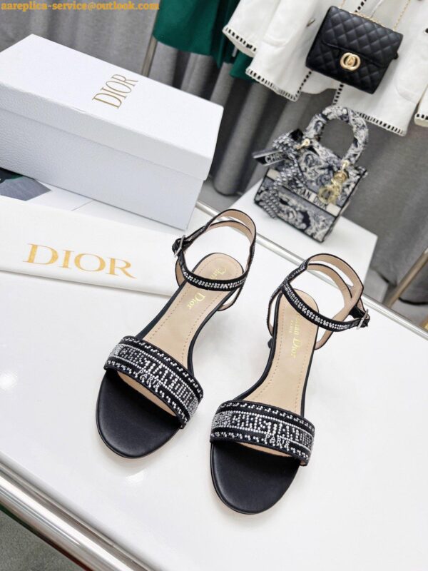 Replica Dior Dway Heeled Sandals In Black Cotton with Strass 11