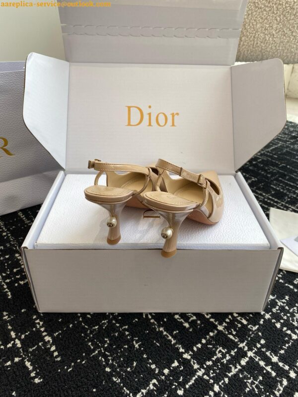 Replica Dior Tribales Pumps Slingback 80mm in Nude Patent Calfskin 13