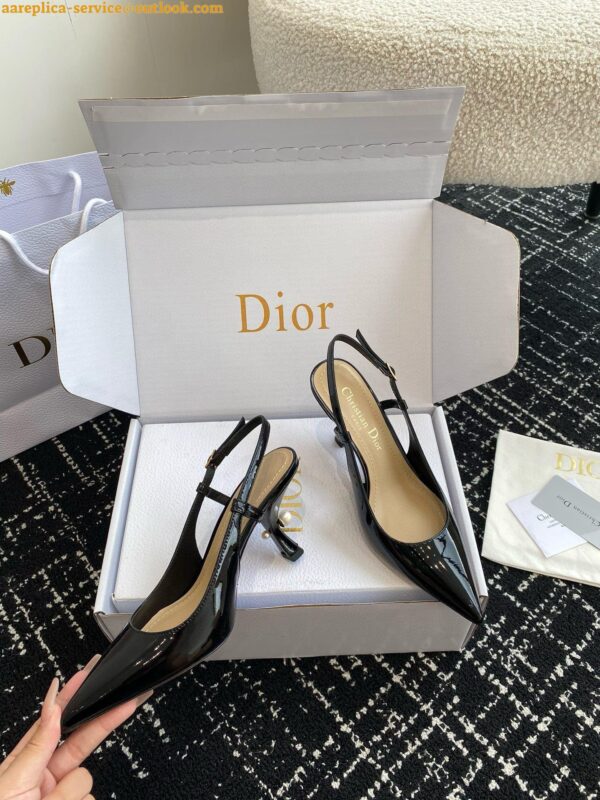 Replica Dior Tribales Pumps Slingback 80mm in Black Patent Calfskin 20