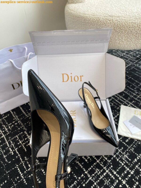 Replica Dior Tribales Pumps Slingback 80mm in Black Patent Calfskin 21