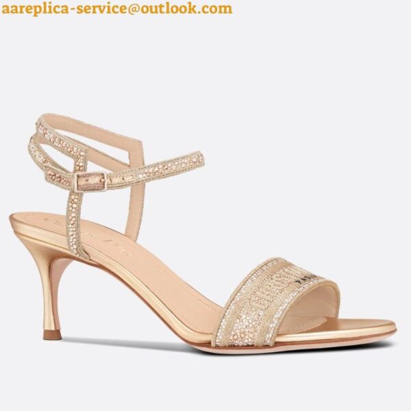 Replica Dior Dway Heeled Sandals In Gold Cotton with Strass 5