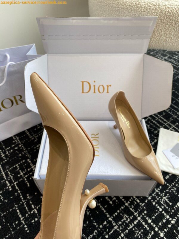 Replica Dior Tribales Pumps Slingback 80mm in Nude Patent Calfskin 15