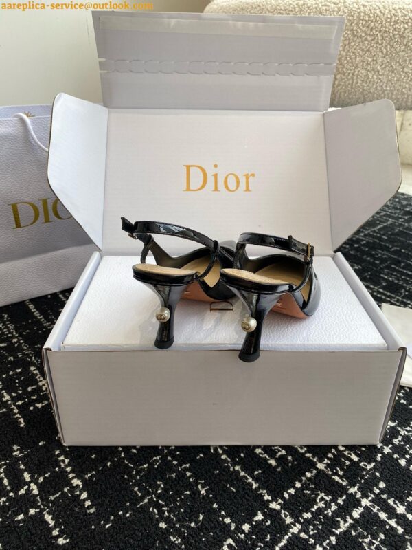 Replica Dior Tribales Pumps Slingback 80mm in Black Patent Calfskin 22