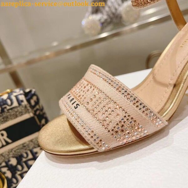 Replica Dior Dway Heeled Sandals In Gold Cotton with Strass 6