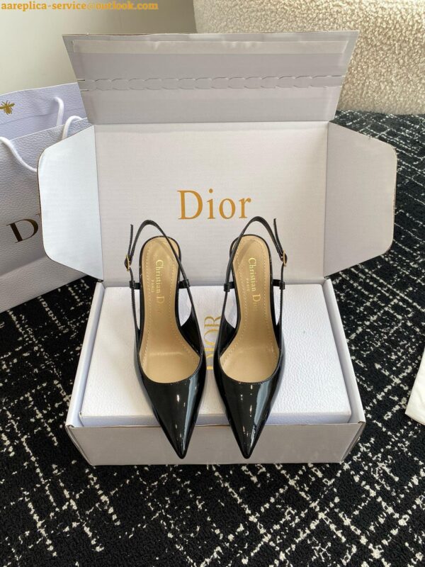 Replica Dior Tribales Pumps Slingback 80mm in Black Patent Calfskin 23