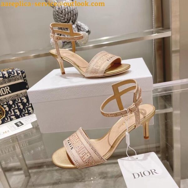 Replica Dior Dway Heeled Sandals In Gold Cotton with Strass 7