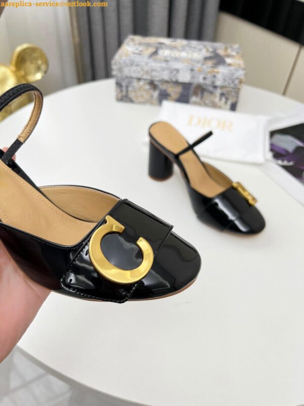 Replica Dior C'est Slingback Pumps 80MM in Black Patent Calfskin 10