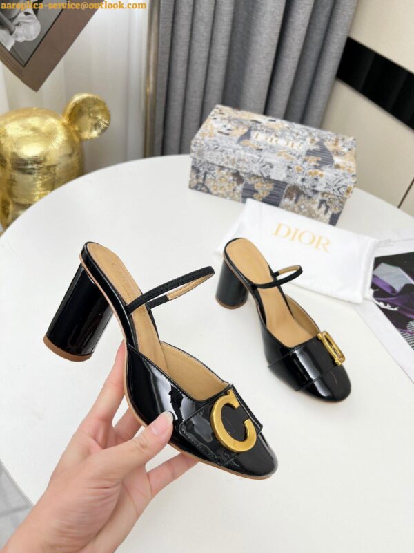 Replica Dior C'est Slingback Pumps 80MM in Black Patent Calfskin 11