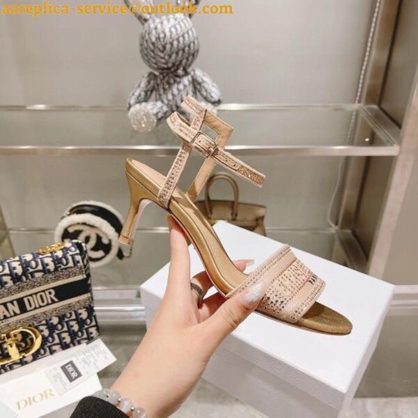 Replica Dior Dway Heeled Sandals In Gold Cotton with Strass 10