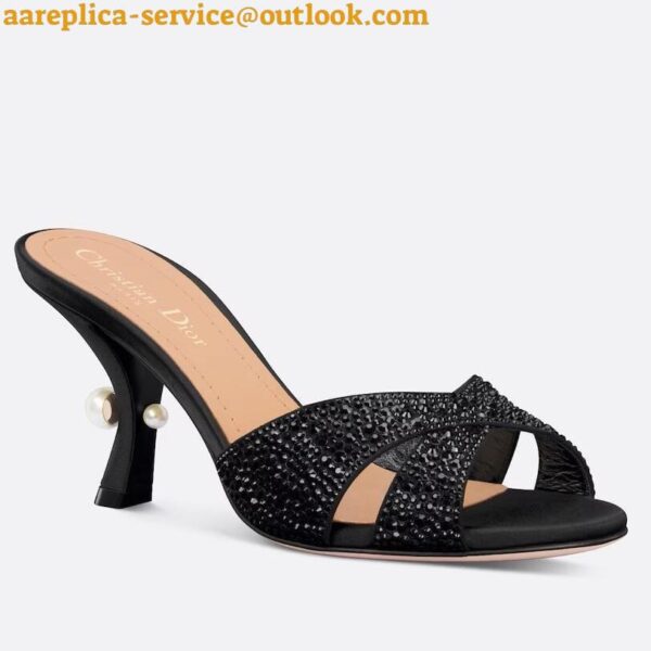 Replica Dior Tribales Heeled Slide Sandals in Black Suede and Strass 3