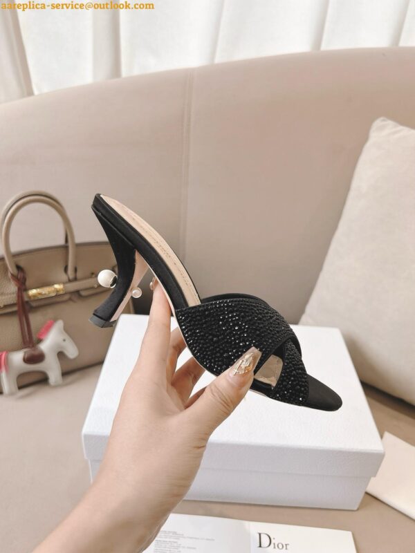 Replica Dior Tribales Heeled Slide Sandals in Black Suede and Strass 3