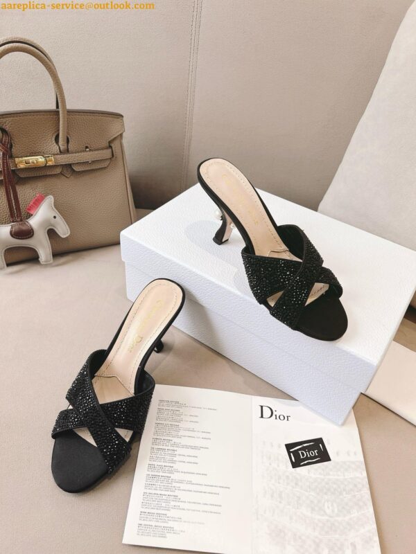 Replica Dior Tribales Heeled Slide Sandals in Black Suede and Strass 7