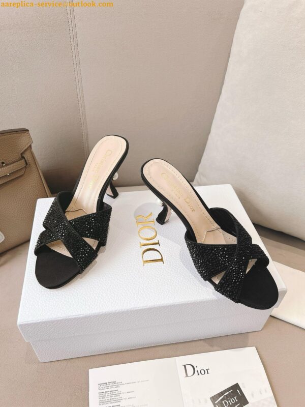 Replica Dior Tribales Heeled Slide Sandals in Black Suede and Strass 6