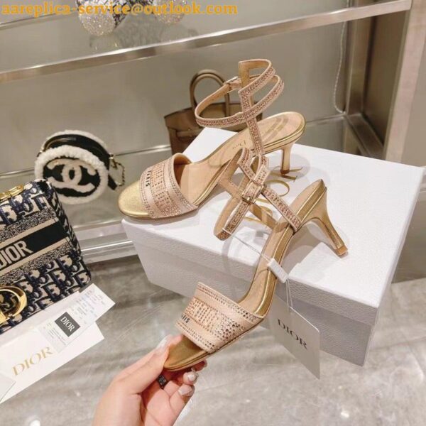 Replica Dior Dway Heeled Sandals In Gold Cotton with Strass 17