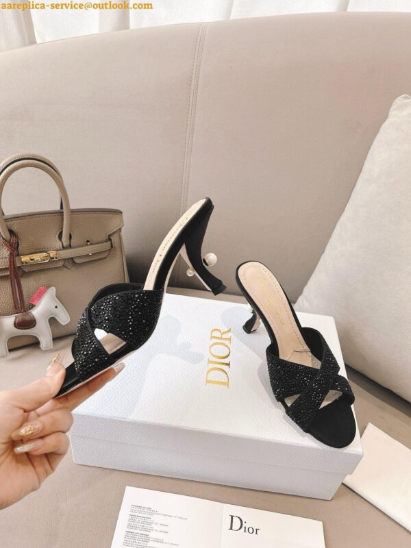 Replica Dior Tribales Heeled Slide Sandals in Black Suede and Strass 10