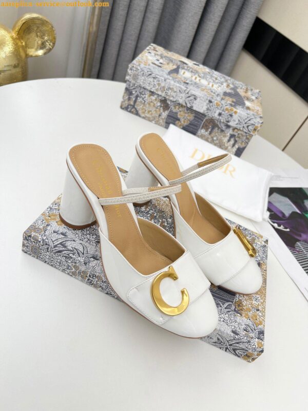 Replica Dior C'est Slingback Pumps 80MM in White Patent Calfskin 6