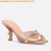 Replica Dior Tribales Heeled Slide Sandals in Nude Suede and Strass