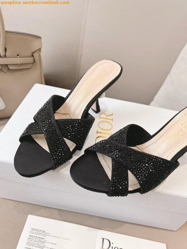 Replica Dior Tribales Heeled Slide Sandals in Black Suede and Strass 9