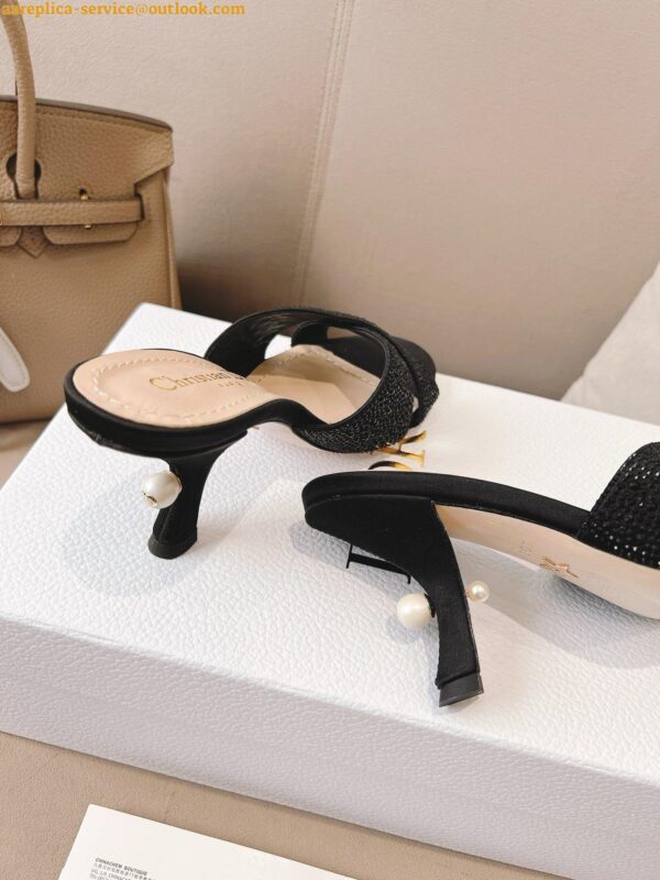 Replica Dior Tribales Heeled Slide Sandals in Black Suede and Strass 10