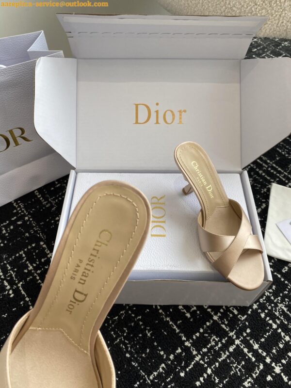 Replica Dior Tribales Heeled Slide Sandals in Nude Satin 6