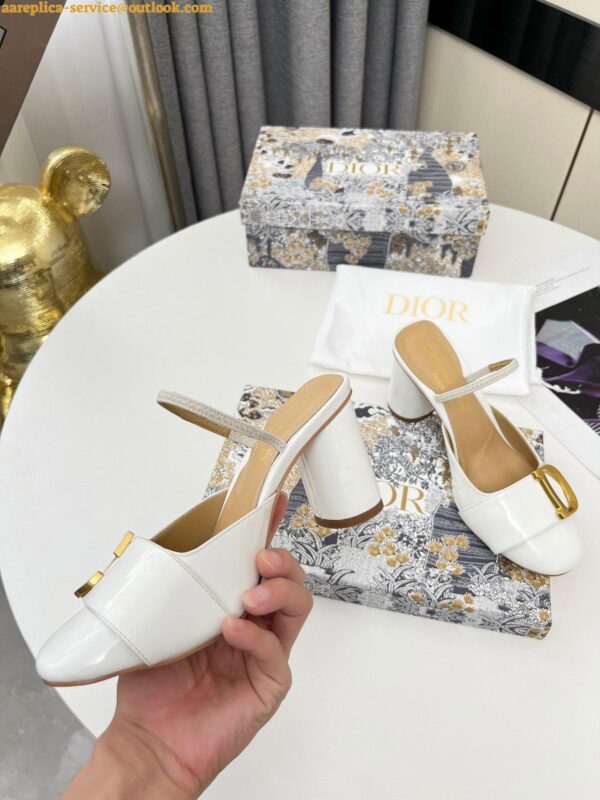 Replica Dior C'est Slingback Pumps 80MM in White Patent Calfskin 9