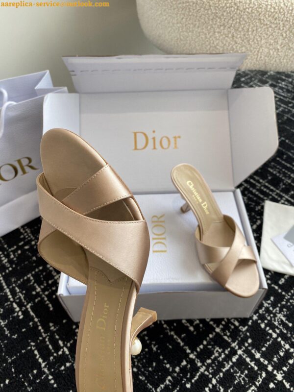 Replica Dior Tribales Heeled Slide Sandals in Nude Satin 7