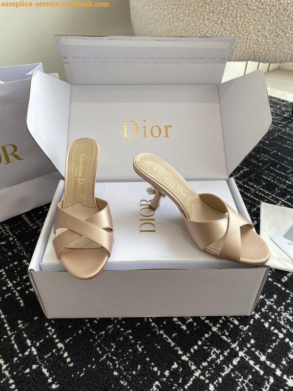 Replica Dior Tribales Heeled Slide Sandals in Nude Satin 8