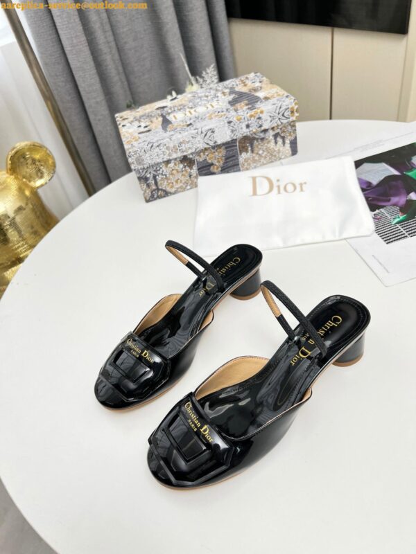 Replica Dior Day Slingback Pumps 35MM in Black Patent Calfskin 6