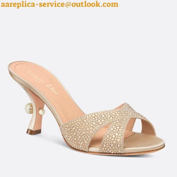 Replica Dior Tribales Heeled Slide Sandals in Nude Suede and Strass 3