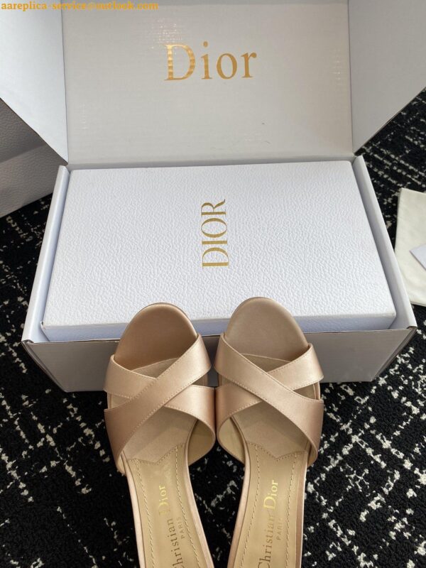 Replica Dior Tribales Heeled Slide Sandals in Nude Satin 11