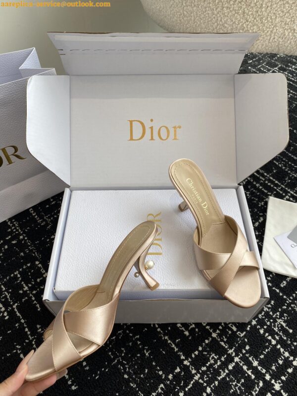 Replica Dior Tribales Heeled Slide Sandals in Nude Satin 12