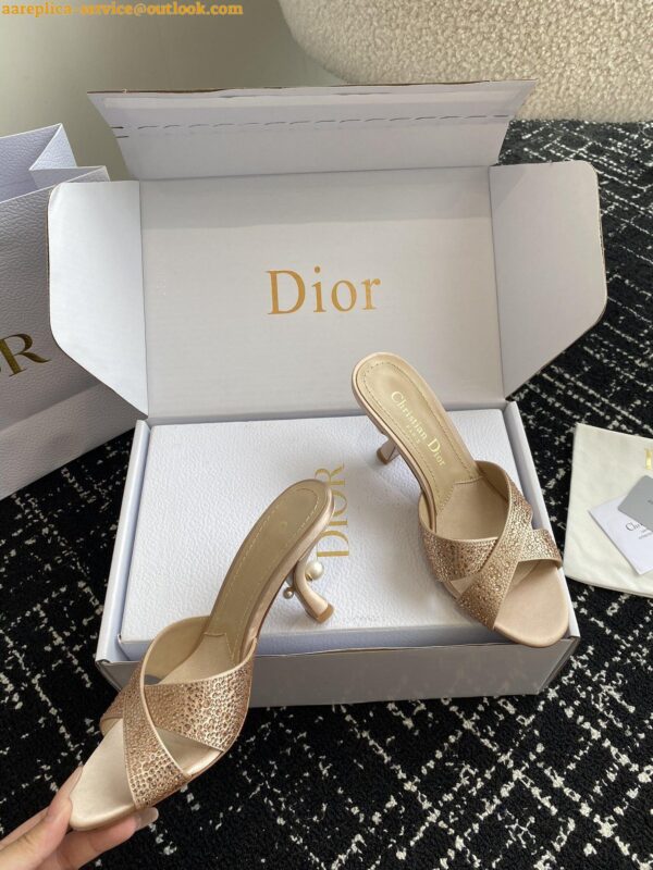 Replica Dior Tribales Heeled Slide Sandals in Nude Suede and Strass 5