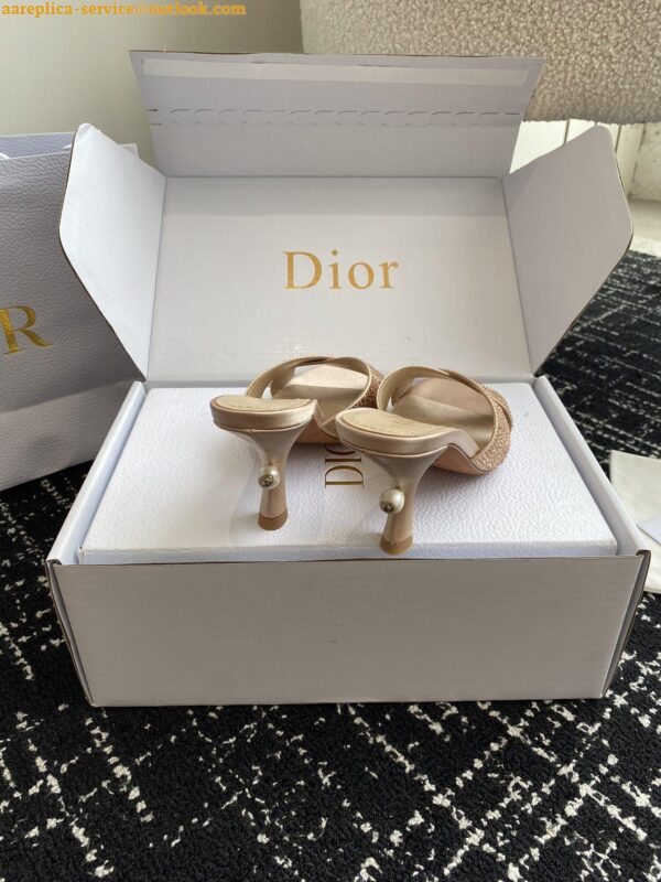 Replica Dior Tribales Heeled Slide Sandals in Nude Suede and Strass 6