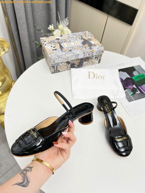 Replica Dior Day Slingback Pumps 35MM in Black Patent Calfskin 9