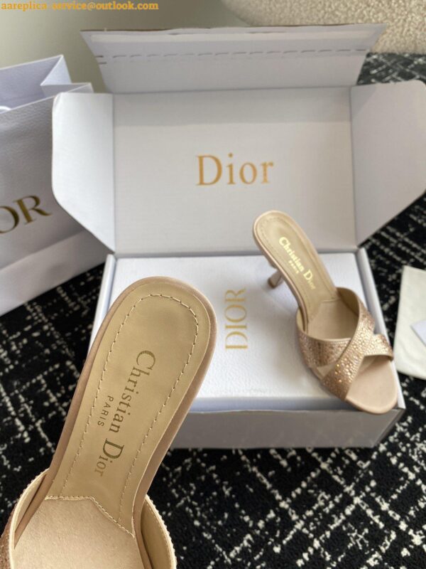 Replica Dior Tribales Heeled Slide Sandals in Nude Suede and Strass 7