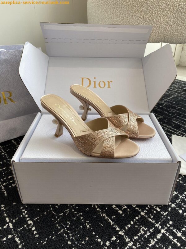 Replica Dior Tribales Heeled Slide Sandals in Nude Suede and Strass 8