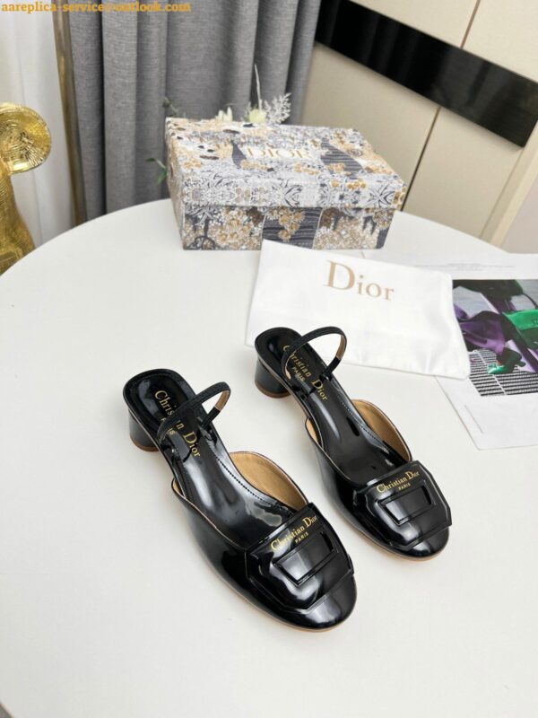 Replica Dior Day Slingback Pumps 35MM in Black Patent Calfskin 11