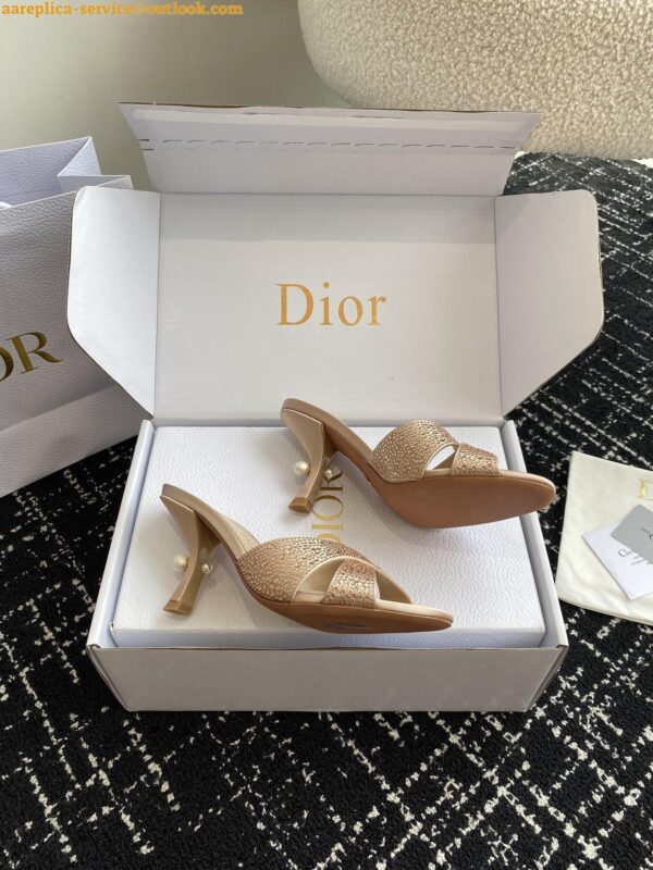 Replica Dior Tribales Heeled Slide Sandals in Nude Suede and Strass 9