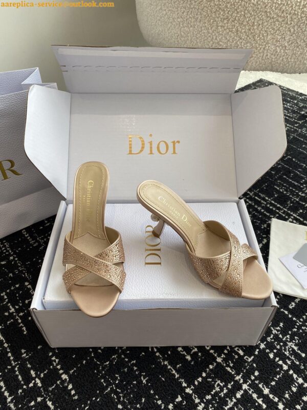 Replica Dior Tribales Heeled Slide Sandals in Nude Suede and Strass 10