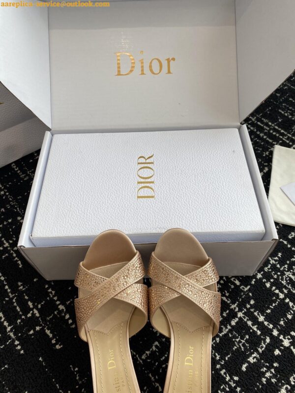 Replica Dior Tribales Heeled Slide Sandals in Nude Suede and Strass 11