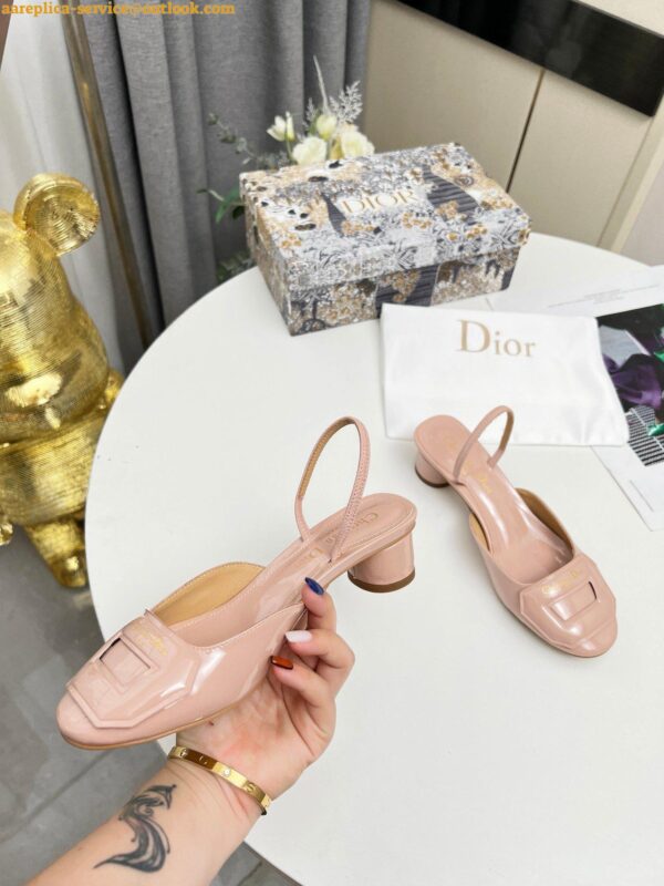 Replica Dior Day Slingback Pumps 35MM in Nude Patent Calfskin 11