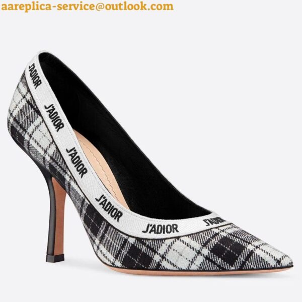 Replica Dior J'Adior Pumps 100mm In Black and White Tartan Fabric 3