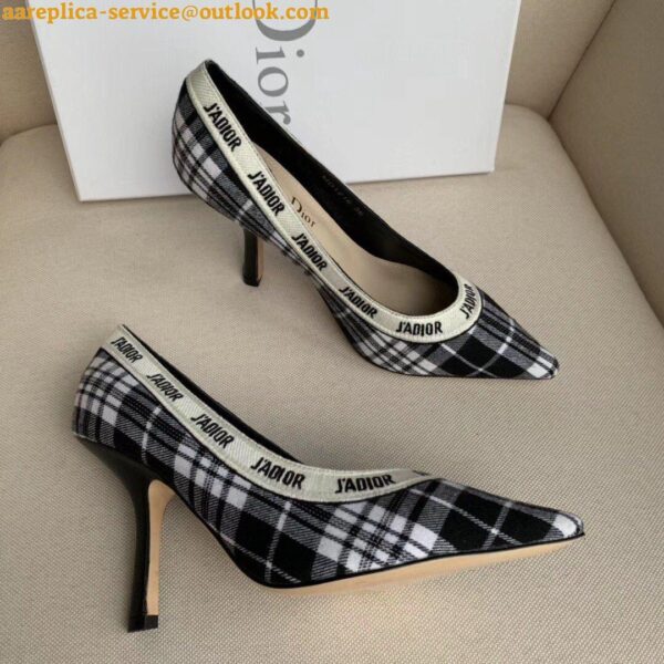 Replica Dior J'Adior Pumps 100mm In Black and White Tartan Fabric 6