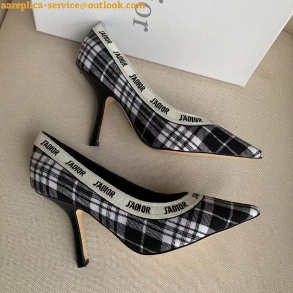 Replica Dior J'Adior Pumps 100mm In Black and White Tartan Fabric 8