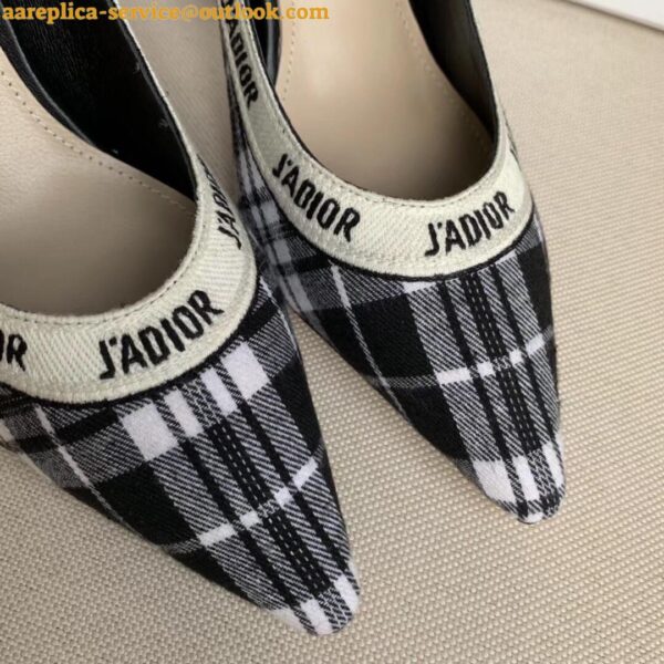 Replica Dior J'Adior Pumps 100mm In Black and White Tartan Fabric 10