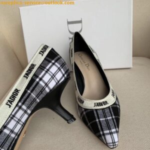 Replica Dior J'Adior Pumps 65mm In Black and White Tartan Fabric 2