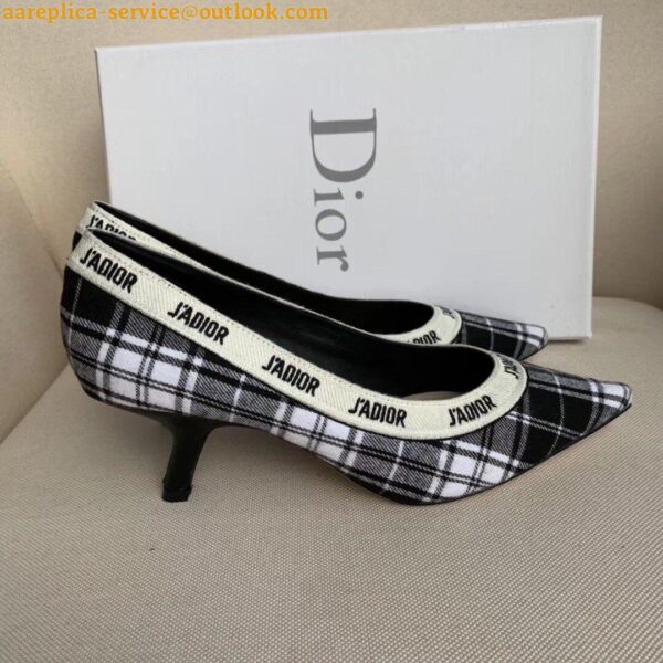 Replica Dior J'Adior Pumps 65mm In Black and White Tartan Fabric 6