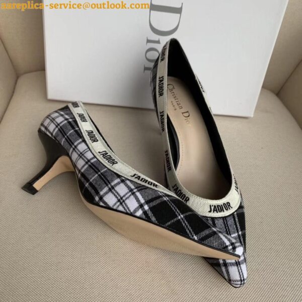 Replica Dior J'Adior Pumps 65mm In Black and White Tartan Fabric 11