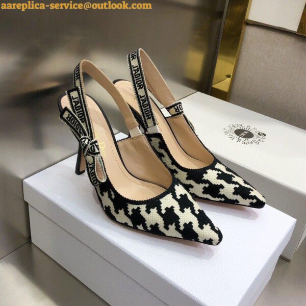 Replica Dior J'Adior Slingback 100mm Pumps In Black Houndstooth Embroidery 7